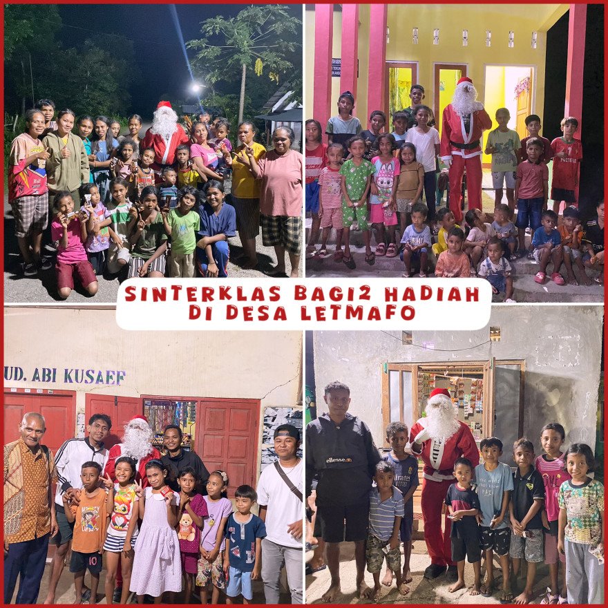 Keceriaan Natal di Desa Letmafo, Sinterklas Berkeliling Membagikan Hadiah untuk Anak-anak